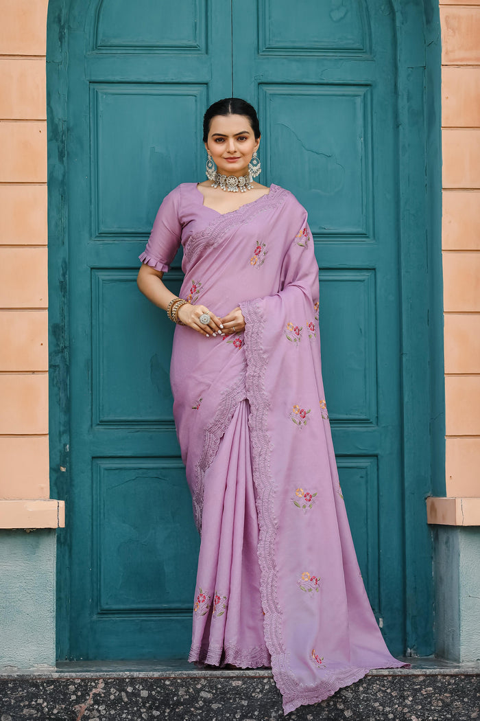 purple Women's Designer Party Wear Pure Tussar Cotton Dobby Saree