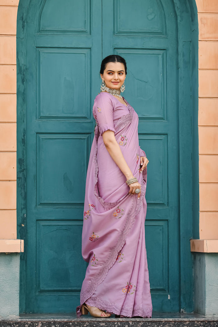 purple Women's Designer Party Wear Pure Tussar Cotton Dobby Saree