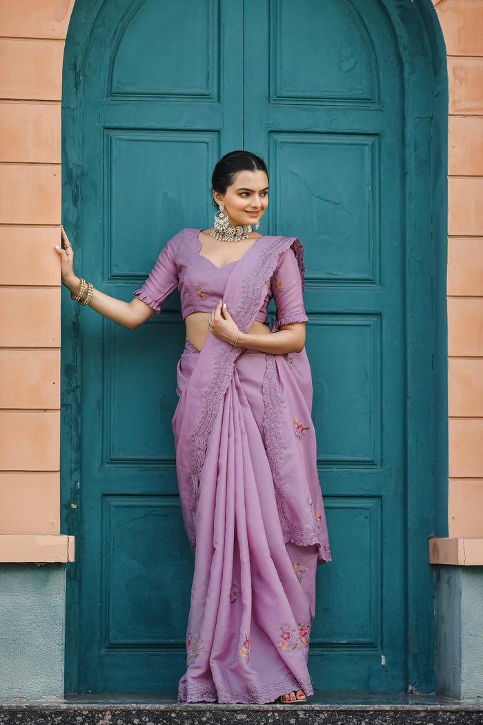 purple Women's Designer Party Wear Pure Tussar Cotton Dobby Saree