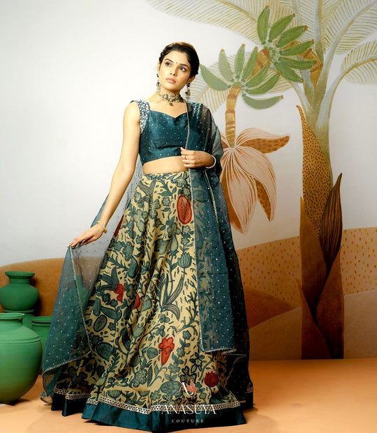 Beautifully Full Stitched Kalamkari Designer Lehenga Choli with Dupatta.
