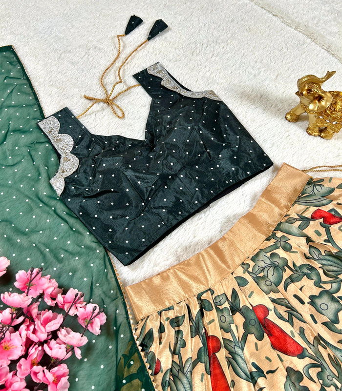 Beautifully Full Stitched Kalamkari Designer Lehenga Choli with Dupatta.