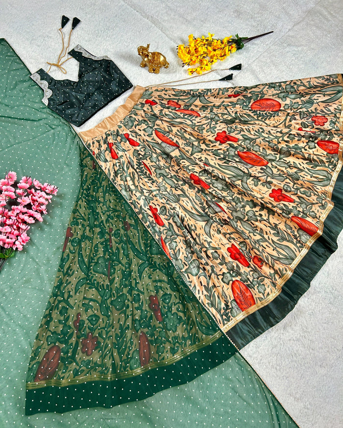Beautifully Full Stitched Kalamkari Designer Lehenga Choli with Dupatta.