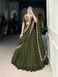 Fashion Cave Mehandi Color  Sequins and Thread Embroidery Work Lehenga Choli