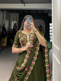 Fashion Cave Mehandi Color  Sequins and Thread Embroidery Work Lehenga Choli