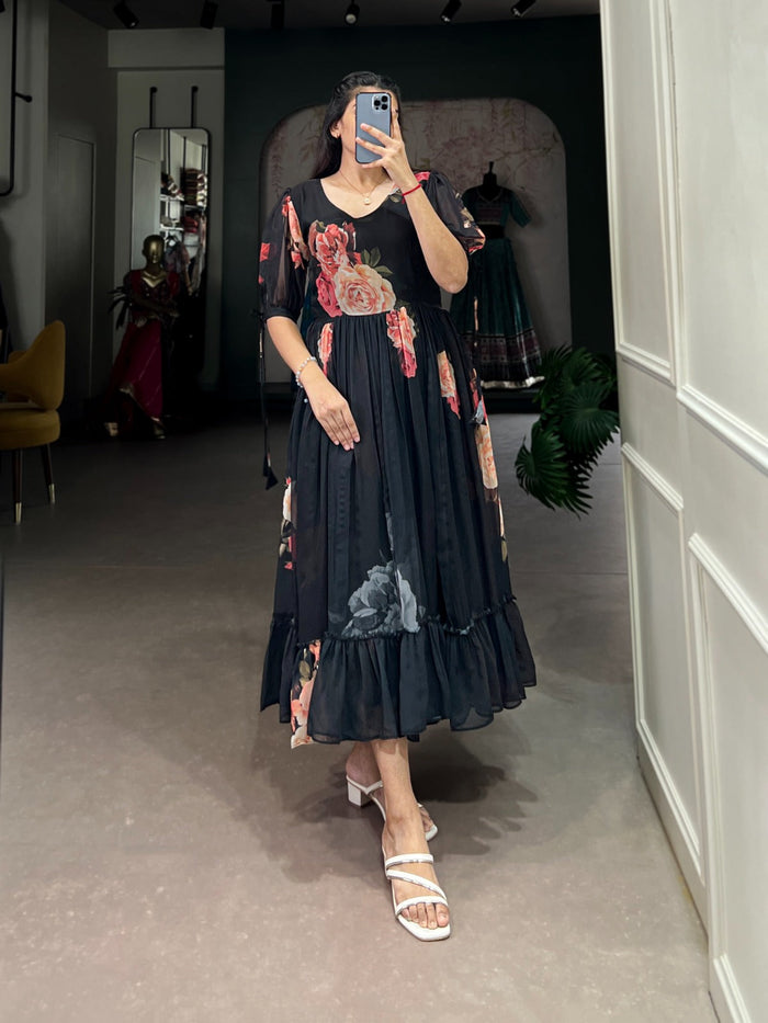 Fashion Cave  Georgette Floral Printed Frocks Ready To Wear