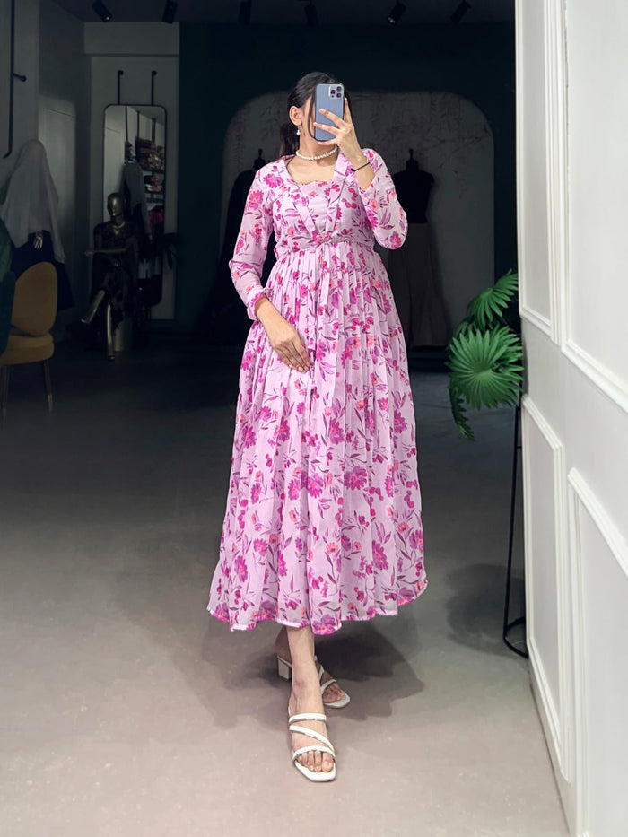 Fashion Cave  Georgette Floral Printed Frocks Ready To Wear (Copy)