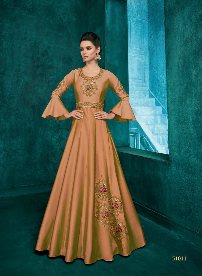 Fashion Cave  Triva Heavy Embroidered Silk Anarkali Kurta Gown