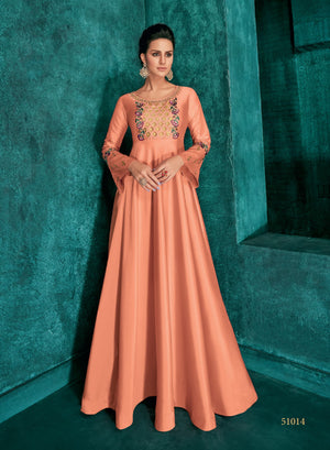 Fashion Cave  Triva Heavy Embroidered Silk Anarkali Kurta Gown