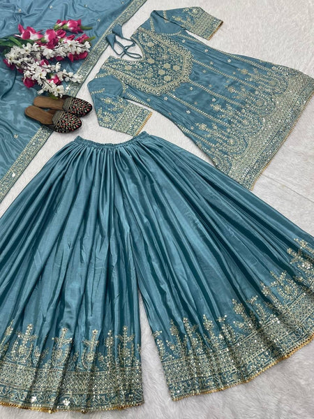 FashionCave Party Wear Look Top-Plazzo and Dupatta With Heavy Embroidery Work