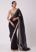 Beautiful Black satin silk With Embroidery Lace and Real Mirror Blouse