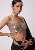 Beautiful Black satin silk With Embroidery Lace and Real Mirror Blouse