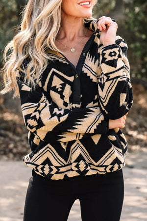 Aztec Print Fleece Snap Down Sweatshirt