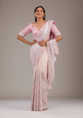 Fashion Cave Baby Pink Sequins Semi Crepe Saree