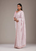 Fashion Cave Baby Pink Sequins Semi Crepe Saree