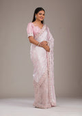 Fashion Cave Baby Pink Sequins Semi Crepe Saree