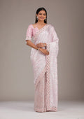 Fashion Cave Baby Pink Sequins Semi Crepe Saree