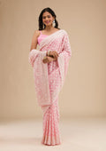 Fashion Cave Baby Pink Threadwork Georgette Saree