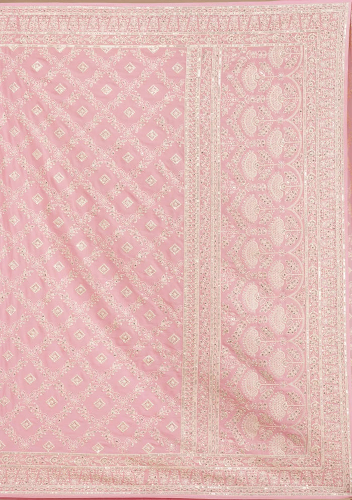 Fashion Cave Baby Pink Threadwork Georgette Saree
