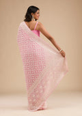 Fashion Cave Baby Pink Threadwork Georgette Saree