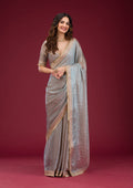 Fashion Cave Sky Blue Threadwork Tissue Saree