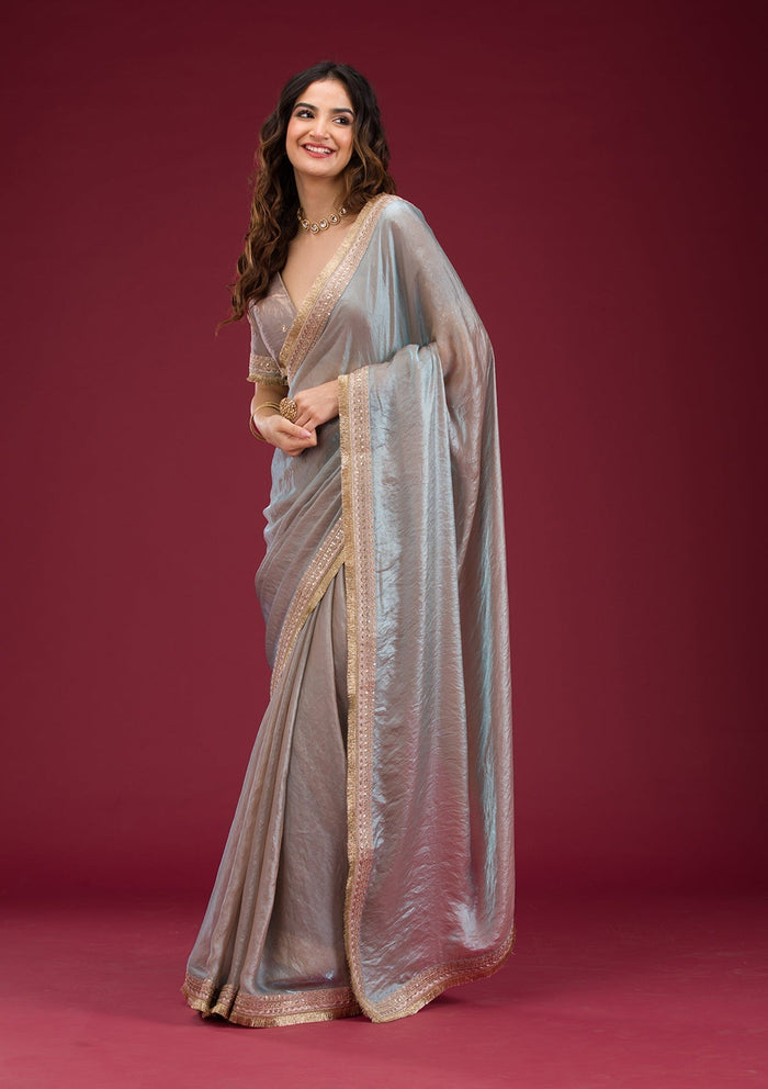 Fashion Cave Sky Blue Threadwork Tissue Saree