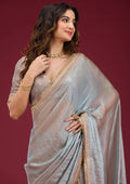 Fashion Cave Sky Blue Threadwork Tissue Saree