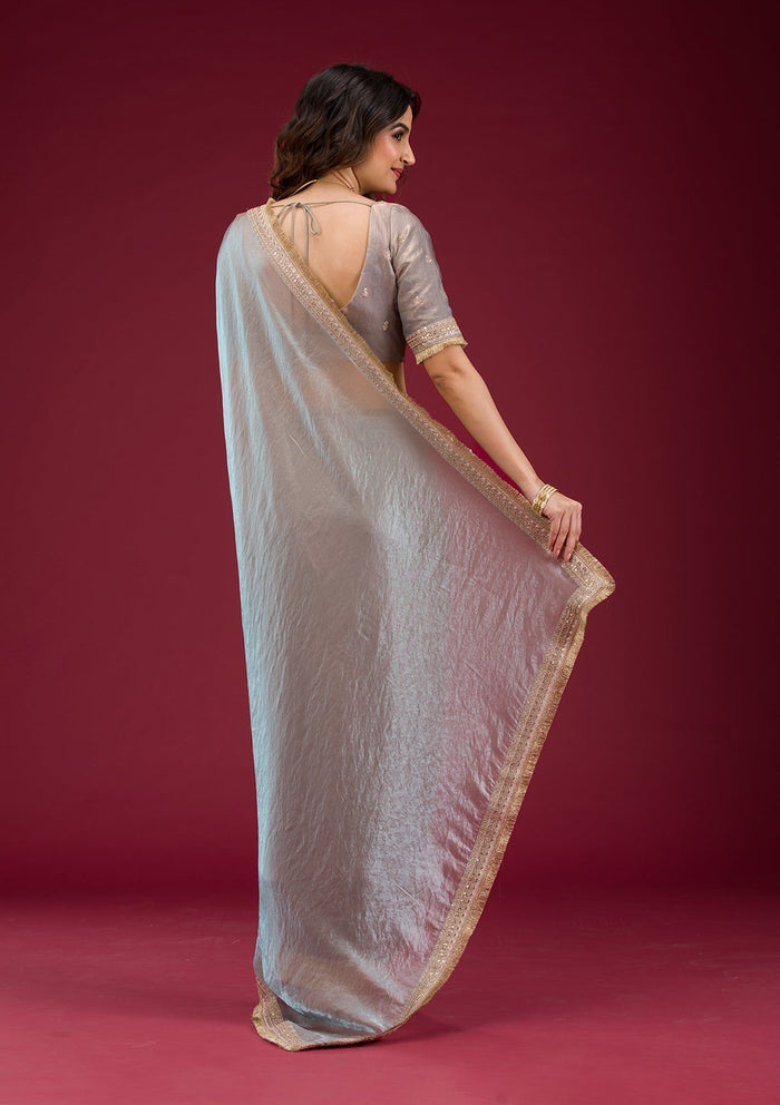 Fashion Cave Sky Blue Threadwork Tissue Saree