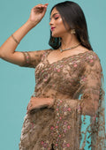 Fashion Cave Beige Zariwork Net Saree