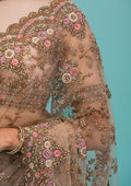 Fashion Cave Beige Zariwork Net Saree