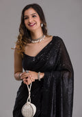 Fashion Cave Black Sequins Georgette Designer Saree