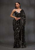 Fashion Cave Black Sequins Georgette Saree