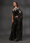 Fashion Cave Black Sequins Georgette Saree