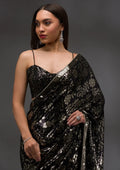 Fashion Cave Black Sequins Georgette Saree