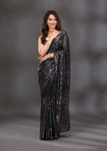 Fashion Cave Black Sequins Georgette Saree