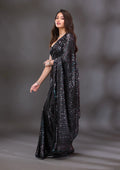 Fashion Cave Black Sequins Georgette Saree