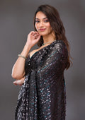Fashion Cave Black Sequins Georgette Saree