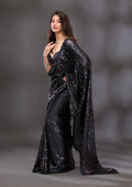 Fashion Cave Black Sequins Georgette Saree
