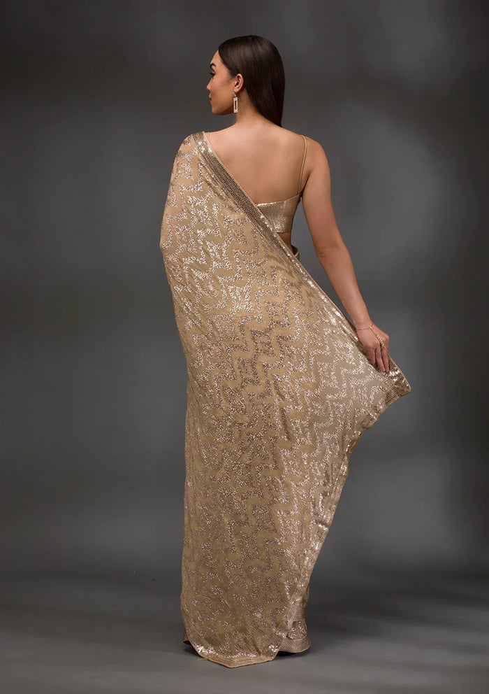 Fashion Cave Gold Sequins Georgette Saree