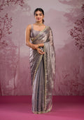 Fashion Cave Grey Mirrorwork Tissue Saree