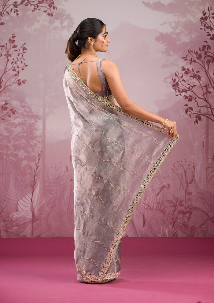 Fashion Cave Grey Mirrorwork Tissue Saree