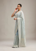 Fashion Cave Grey Threadwork Georgette Saree