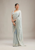 Fashion Cave Grey Threadwork Georgette Saree