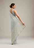 Fashion Cave Grey Threadwork Georgette Saree