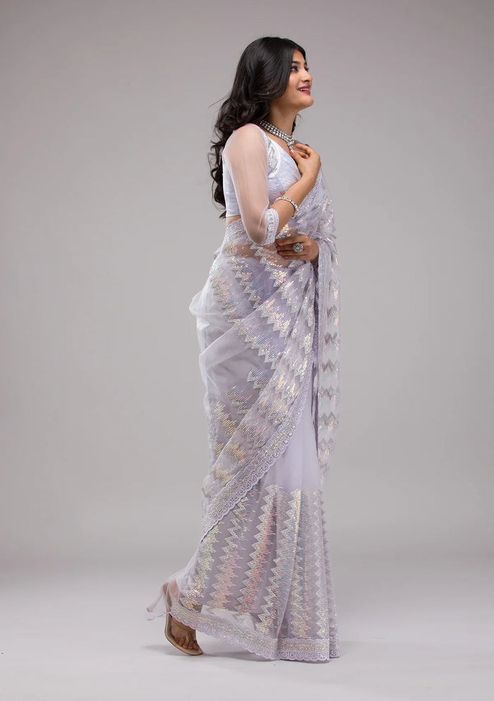 Fashion Cave Lavender Sequins Net Saree