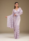 Fashion Cave Lavender Threadwork Net Saree