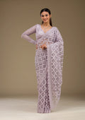 Fashion Cave Lavender Threadwork Net Saree