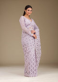 Fashion Cave Lavender Threadwork Net Saree