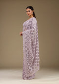 Fashion Cave Lavender Threadwork Net Saree