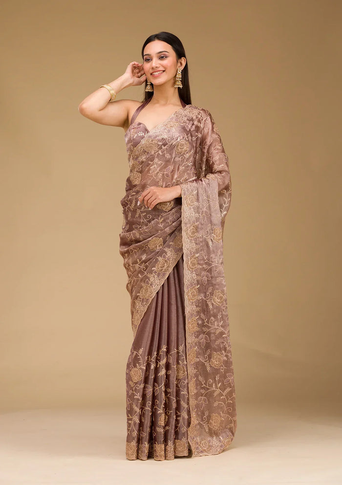 Fashion Cave Lavender Zariwork Tissue Saree