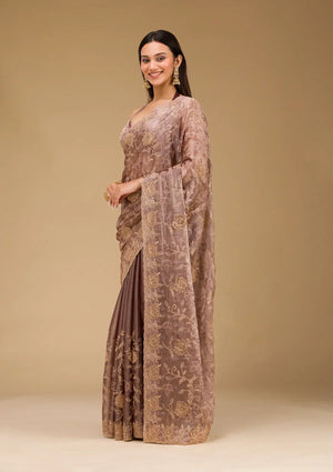 Fashion Cave Lavender Zariwork Tissue Saree